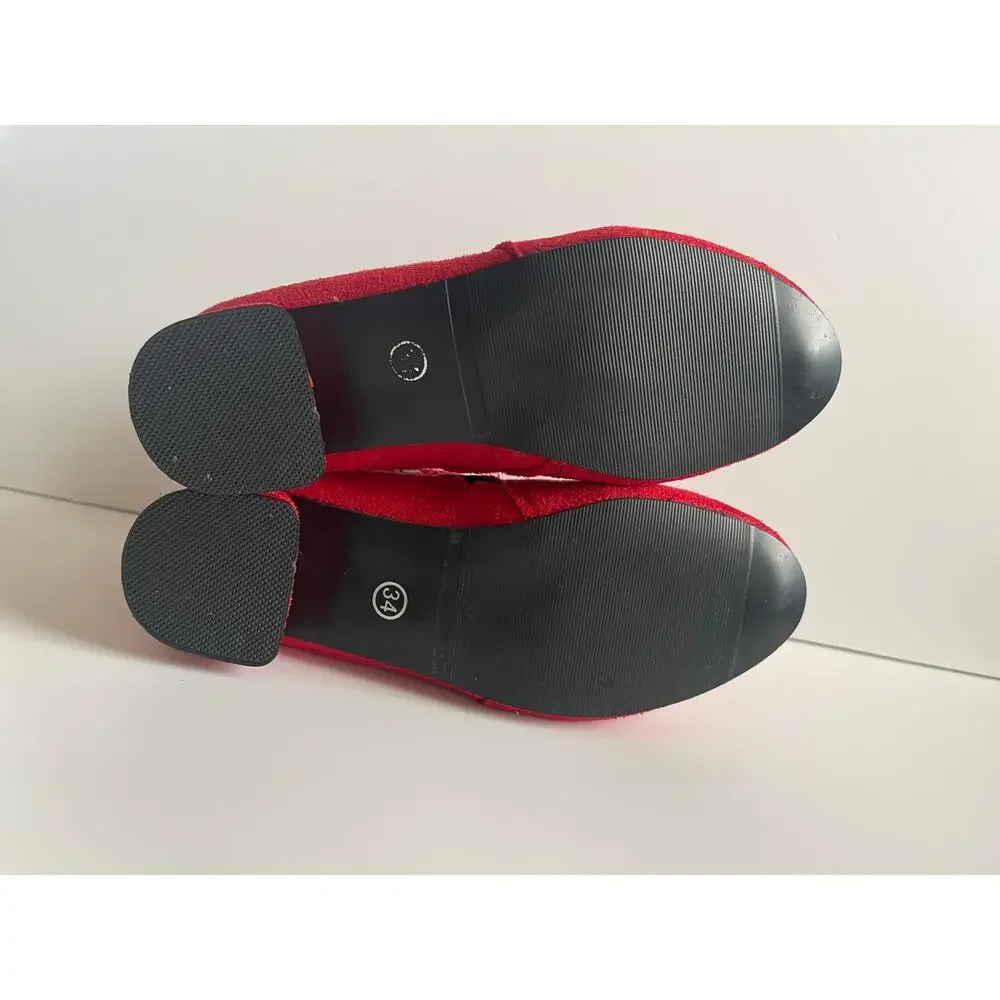 Red princess casual shoes, winter warm cotton short boots size 2.5